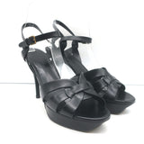 Saint Laurent Tribute 75 Platform Sandals Black Leather Size 40 T-Strap Heels