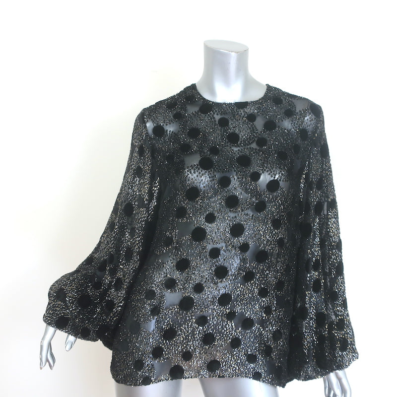 Saint Laurent velvet polka-dot burnout blouse black & silver metallic, authentic pre-owned, size 38