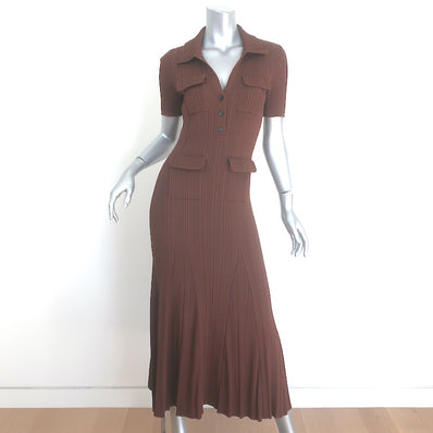 Self-Portrait Ribbed Knit Midi Dress Brown Size Medium