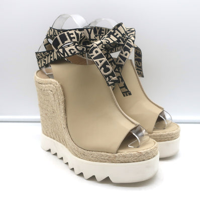 Stella McCartney Gaia Alter Mat Platform Espadrille Wedges Nude Size 37
