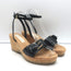 Stella McCartney Linda Cork Wedge Sandals Black Faux Patent Leather Size 38