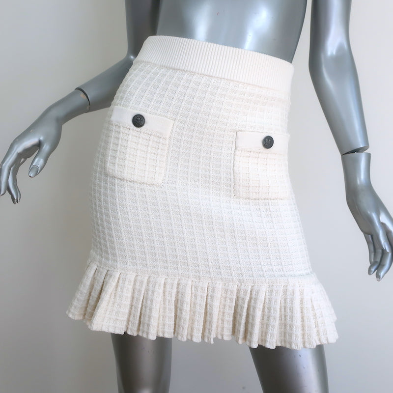 The Kooples Ruffled Hem Knit Skirt Ecru Cotton-Blend Size 1 NEW