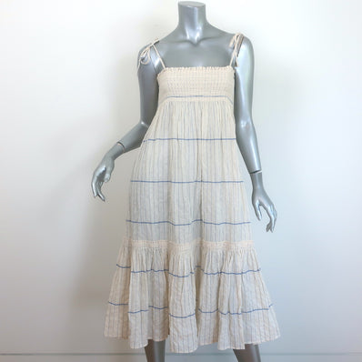 Tory Burch Smocked Midi Dress Ivory Striped Cotton Size Small