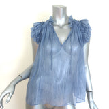 Ulla Johnson Clea Top Blue Crinkled Chiffon Size 2 Ruffled Sleeve Blouse