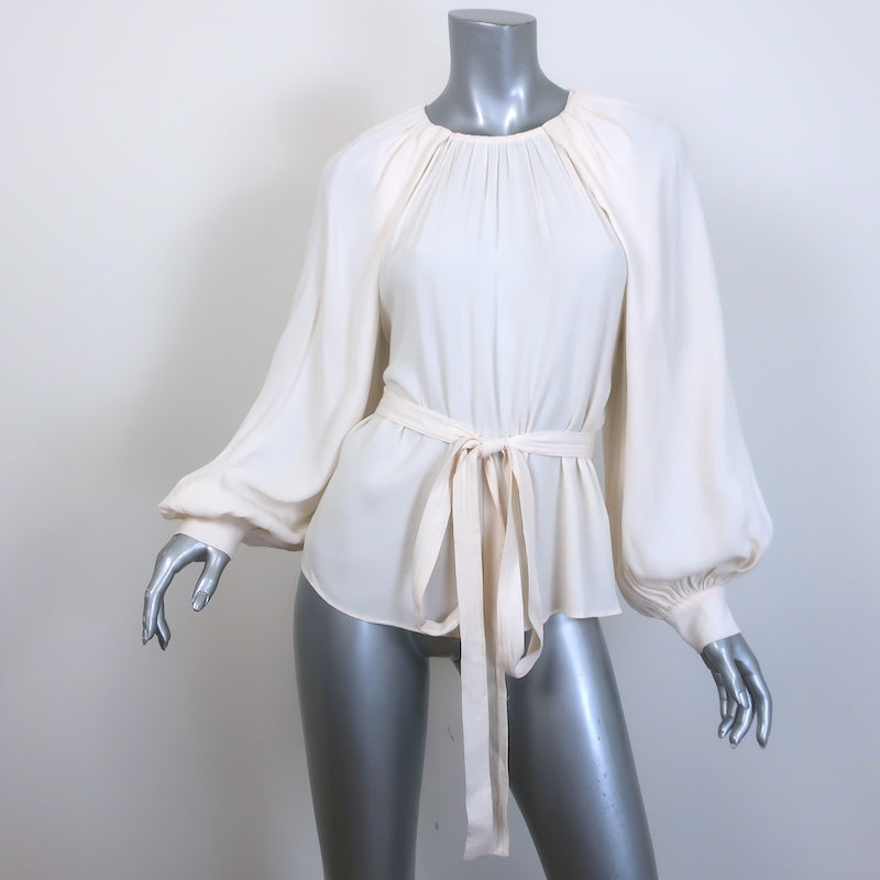 Ulla Johnson Katrine Tie-Waist Blouse Ivory Crepe Size 6 Long Sleeve Top NEW
