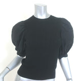 Ulla Johnson Rosalie puff-sleeve mixed-media black stretch-knit top, petite, pre-owned and gently worn luxury piece