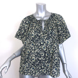 Ulla Johnson Sena Tie-Neck Top Navy Floral Print