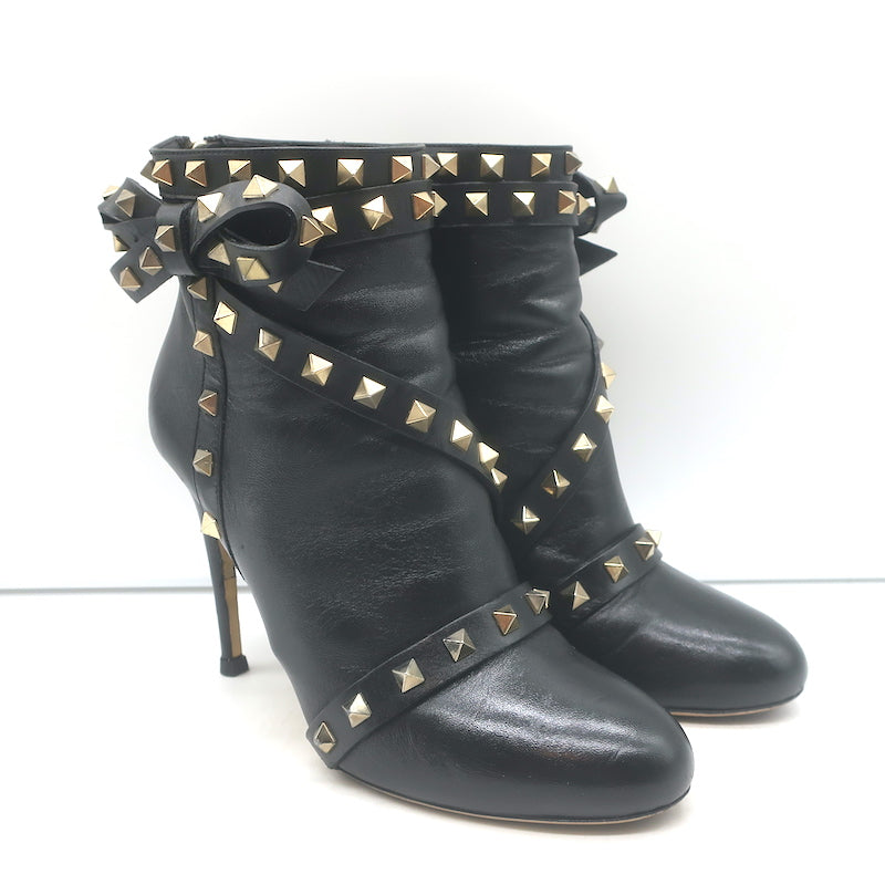 Valentino Rockstud bow ankle boots, black leather, authentic pre-owned