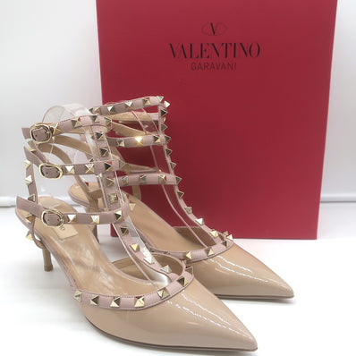 Valentino Rockstud Caged Pumps Nude Patent Leather Size 41