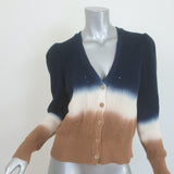 Veronica Beard JEANS Parula Tie Dye Puff Sleeve Cardigan Navy/Tan Size Medium