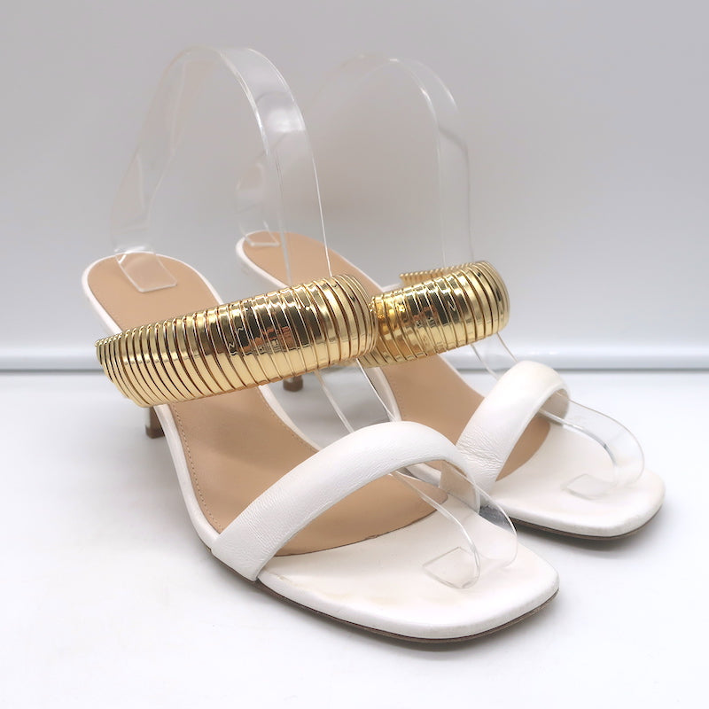 Veronica Beard Meena Metal-Strap Mules Cream Leather Size 8 Open Toe Sandals