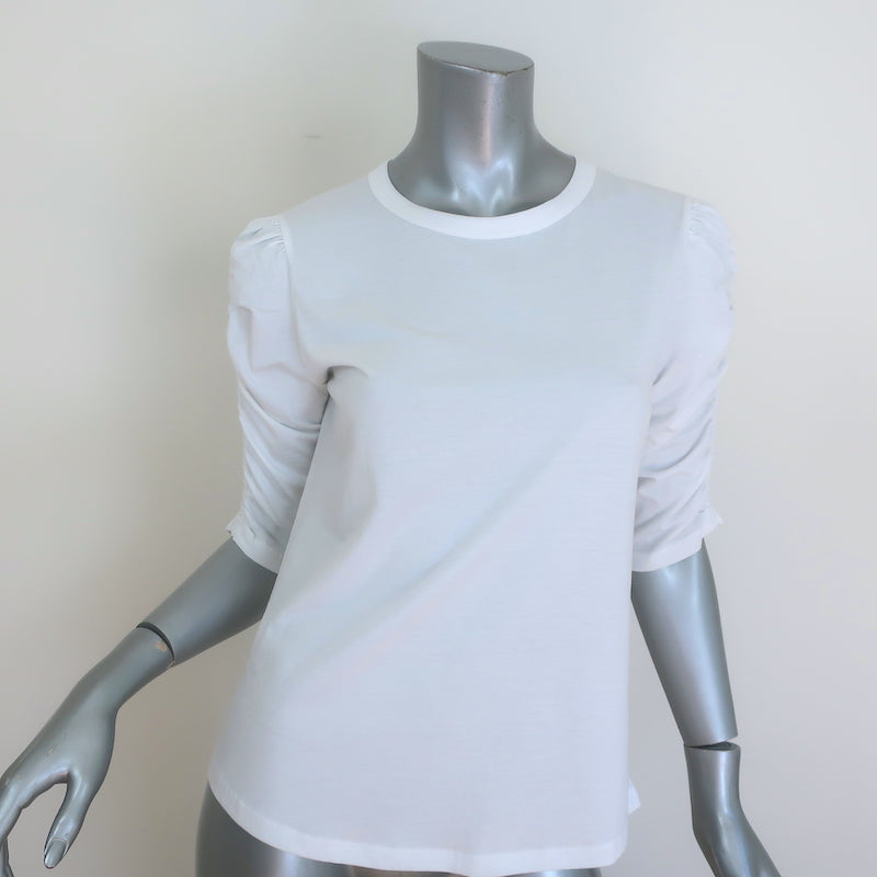 Veronica Beard Waldorf Ruched-Sleeve Tee White Cotton Jersey Size Small NEW