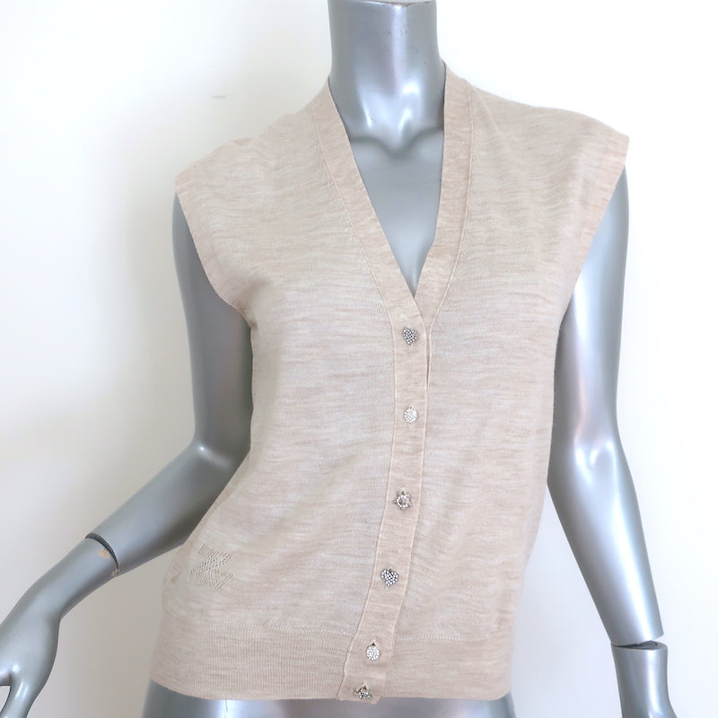 Zadig & Voltaire Vasky Crystal-Button Sleeveless Cardigan Beige Size Extra Small