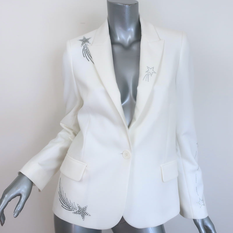 Zadig & Voltaire cream rhinestone-star blazer, viscose-blend one-button jacket, authentic pre-owned
