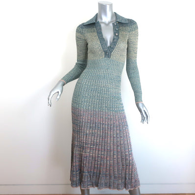 Zimmermann Illustration Mouline ribbed polo midi dress in teal multi, pre-owned authentic luxury knit, size 0P