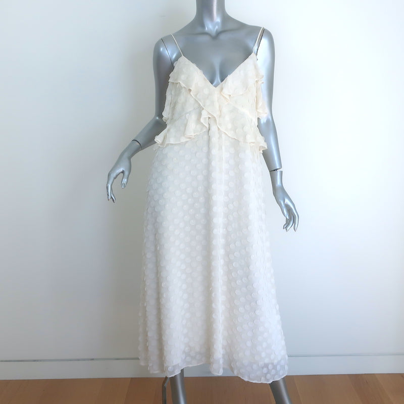 Zimmermann Textured Midi Slip Dress Cream Ruffled Chiffon Size 3