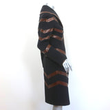 Richard Tyler Couture Coat Black Wool with Brown Leather Trim Size 8 NEW