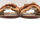 Mystique Shell-Embellished Fringed Slide Sandals Beige Suede Size 7 NEW