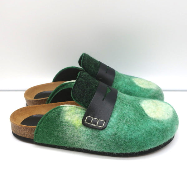 JW Anderson Felt Clog Mules Green Landscape Size 37 Backless Penny