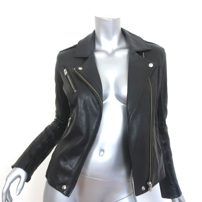 IRO Tara Leather Biker Jacket Black Size 38 Side-Zip Moto Jacket