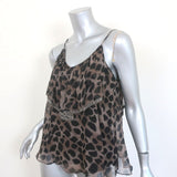 Rebecca Taylor Ruffle Tank Top Brown Leopard Print Silk Size 4