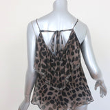 Rebecca Taylor Ruffle Tank Top Brown Leopard Print Silk Size 4