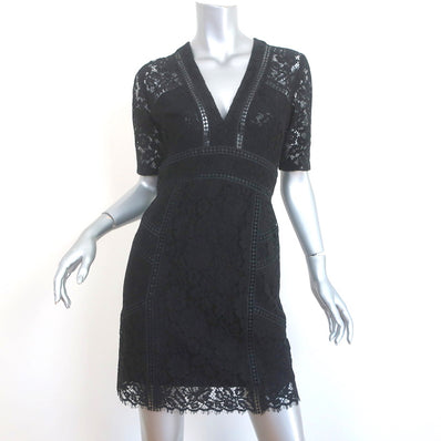 Veronica Beard Mini Dress Sage Black Seamed Lace Size 4 Short Sleeve V-Neck