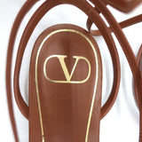 Valentino Roman Stud Ankle Wrap Flat Sandals Brown Leather Size 37