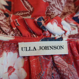 Ulla Johnson Mini Dress Liv Red Floral Print Size 0 Long Sleeve Tassel Tie