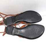 Valentino Roman Stud Ankle Wrap Flat Sandals Brown Leather Size 37