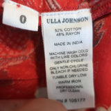 Ulla Johnson Mini Dress Liv Red Floral Print Size 0 Long Sleeve Tassel Tie