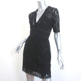 Veronica Beard Mini Dress Sage Black Seamed Lace Size 4 Short Sleeve V-Neck