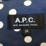 A.P.C. Ruched Skirt Blue Polka Dot Cotton-Linen Size 34