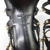 Saint Laurent Studded Sandals Jerry Black Leather Size 39 Strappy Heels NEW