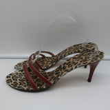 Dolce & Gabbana Double Strap Slide Sandals Brown Leather & Leopard Print Size 41