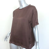 Nili Lotan Brady Satin Tee Chocolate Brown Size Medium Short Sleeve Top