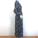 Local Maxi Dress Ida Navy Floral Print Cotton Size Medium Long Sleeve NEW