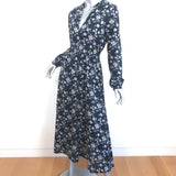 Local Maxi Dress Ida Navy Floral Print Cotton Size Medium Long Sleeve NEW