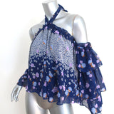 MISA Cold-Shoulder Blouse Navy Floral Print Size Extra Small Halter Top
