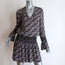 10 Crosby Derek Lam Dress Black/Red Smocked Printed Silk Size 6 Long Sleeve Mini