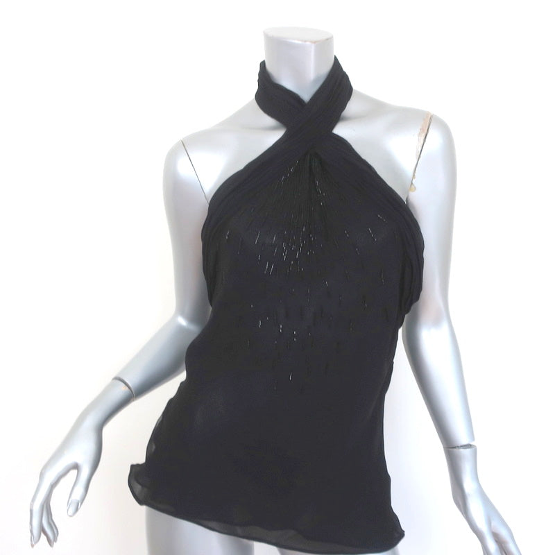 Gucci 2006 Beaded Halter Top Black Silk Chiffon Size 42 NEW