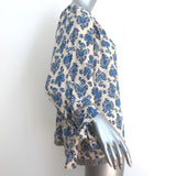 Natalie Martin Tie-Sleeve Top Renata Ivory/Blue Cyprus Print Size Extra Small