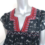 Ulla Johnson Top Anosha Navy Embroidered Floral Print Georgette Size 0