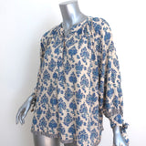 Natalie Martin Tie-Sleeve Top Renata Ivory/Blue Cyprus Print Size Extra Small