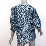 A.L.C. Puff Sleeve Top Elton Blue Leopard Print Size 10 V-Neck Blouse