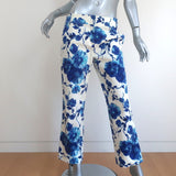 Tory Burch Kara Pants Blue/White Rosemont Floral Print Stretch Denim Size 4 NEW