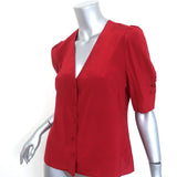 FRAME Puff Sleeve Top Olivia Lipstick Red Silk Size Small Button-Up Blouse