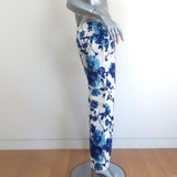Tory Burch Kara Pants Blue/White Rosemont Floral Print Stretch Denim Size 4 NEW