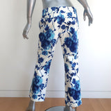 Tory Burch Kara Pants Blue/White Rosemont Floral Print Stretch Denim Size 4 NEW