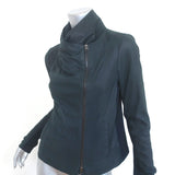 Vince Cowl Neck Leather Biker Jacket Navy Size Medium